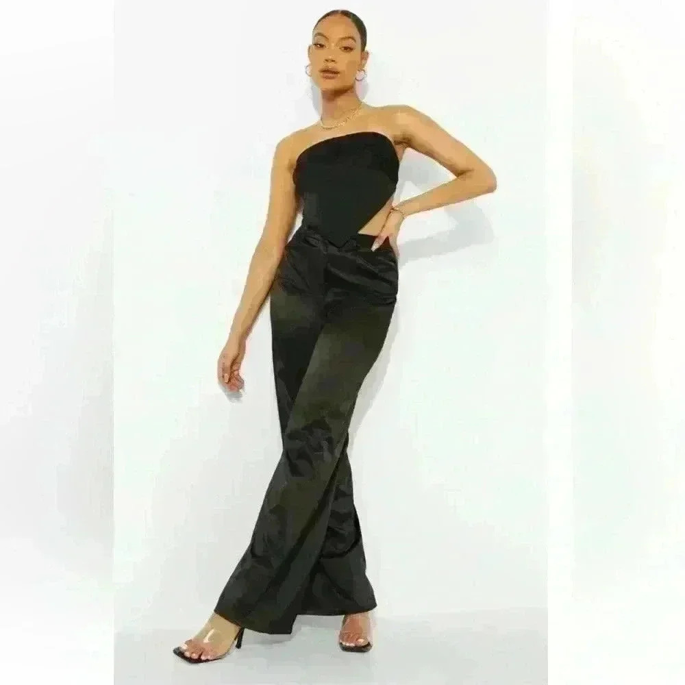 BOOHOO WIDE LEG BLACK SATIN PANT